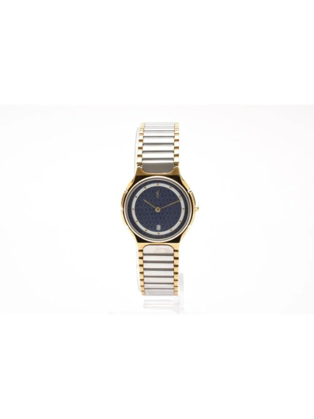 Saint Laurent YSL Logo Vintage Cassandra Quartz Watch Blue Dial Geometric
